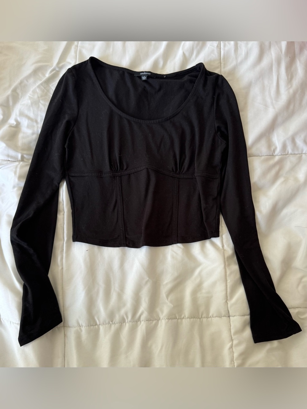 Ambiance Black Long-Sleeve Scoop-Neck Crop Top